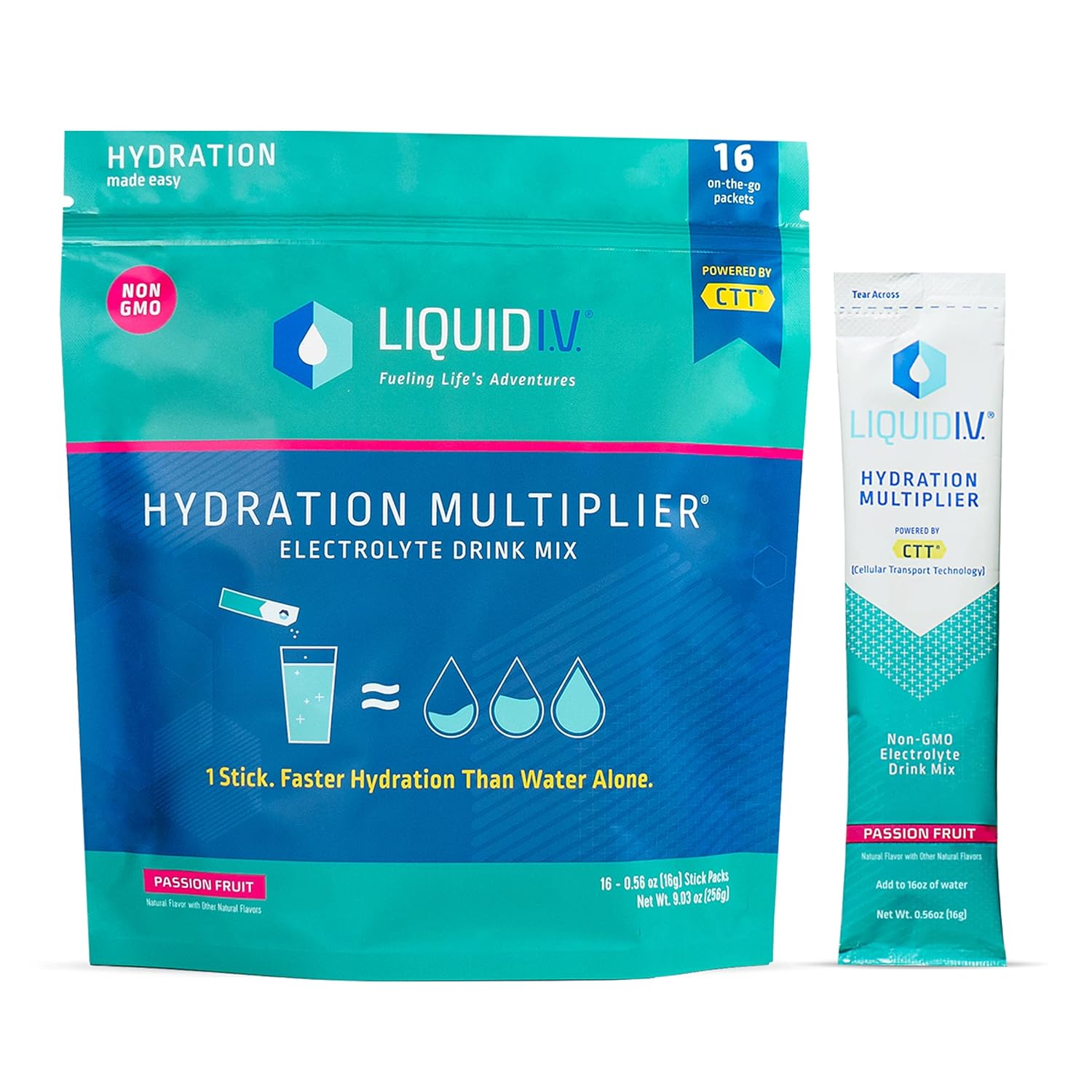 Liquid I.V. Hydration Multiplier - Passion Fruit - Hydration Powder Packets | Electrolyte Drink Mix | Easy Open Single-Serving Stick | Non-GMO | 16 Sticks - Image 1